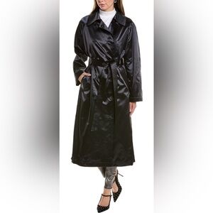 NWT All Saints Elltee Shiny Toni Belted Black Trench Coat Size 6